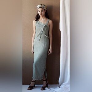 Intropia Beaded Light Green + Metallic Midi Dress